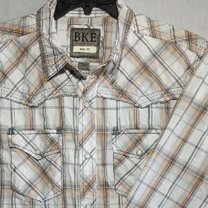BKE Slim Fit‎ Western Style Pearl Snap Long Sleeve Button-up Mens Shirt Size Lrg